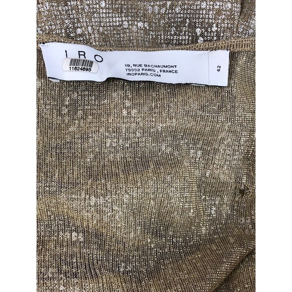 IRO Sheer Gold Wide Dress Mini Shimmering Tiered V-neck US 6 - Picture 9 of 12